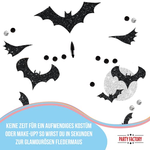 Party Factory Bat Face Glitter Tattoo Set for Halloween & Carnival, Kids & Adults, Bats Variation