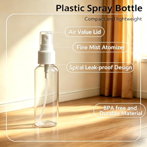 MILWURCT 1.7oz/50ml Clear Travel Spray Bottles - 6 Pack Refillable Mist Containers with Funnels & Labels TSA Approved