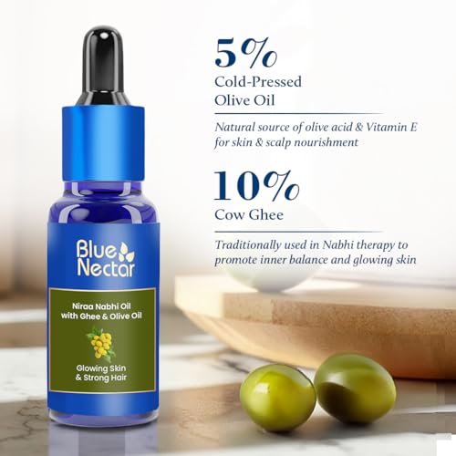 Blue Nectar Navel Oil with Ghee & Olive Oil - 0.33 Fl Oz Ayurvedic Belly Button Oil