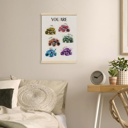 MOTERMATE Watercolor Monster Trucks Wall Art Poster - 12x16 Inch Frame