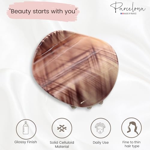 Parcelona French Celluloid Hair Claw Clip - Light Beige Brown Streaks, 2.75 Inch