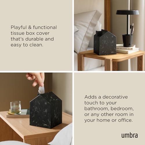 Umbra Casa Tissue Box Cover - Stylish Square Holder, Ocean Black