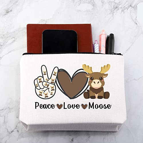 Peace Love Moose Cosmetic Bag - Funny Moose Gift for Makeup Lovers