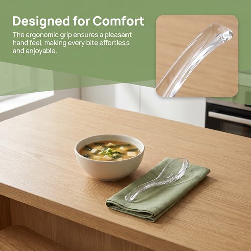 VOSAREA Clear Glass Soup Spoons - 2pcs Ramen & Pho Utensils