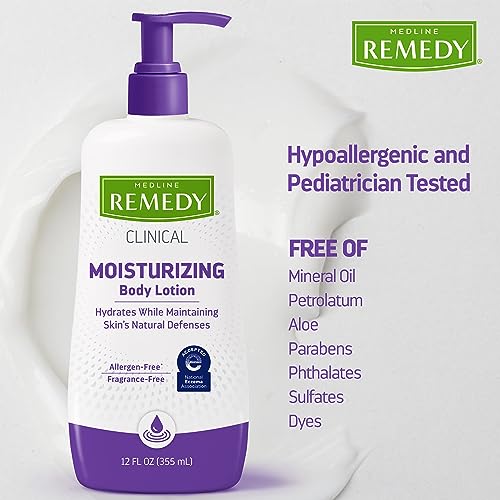 Medline Remedy Clinical Skin Cream Moisturizer 12 fl oz - Nourishing, Fragrance-Free, Hypoallergenic Lotion for Face and Body