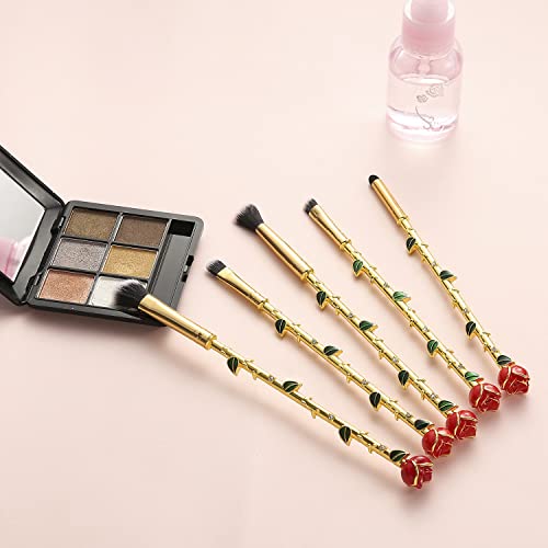 Winvin 5 Pcs Beauty Eye Shadow Makeup Brushes Set with Gift Bag (Gold) for Daily Makeup