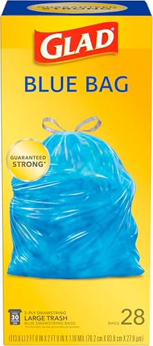 Glad 30 Gallon Blue Drawstring Trash Bags - 28 Count