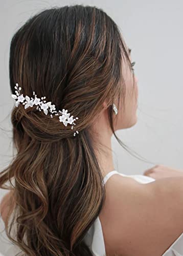 Silver Wedding Hair Pins Set with Pearl & Flower Clips - 12 Pieces