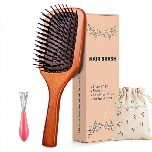 WanYiHan Small Wooden Hair Brush - Detangling Paddle Brush for All Hair Types