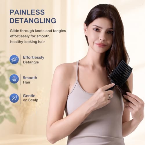 Elfirly Detangler Hair Brush for Wet & Dry Thick & Fine Hair - Black & Pink