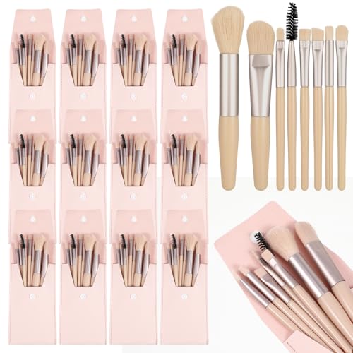 12-Set Portable Travel Makeup Brush Kit with PU Leather Bag - Ivory Beige