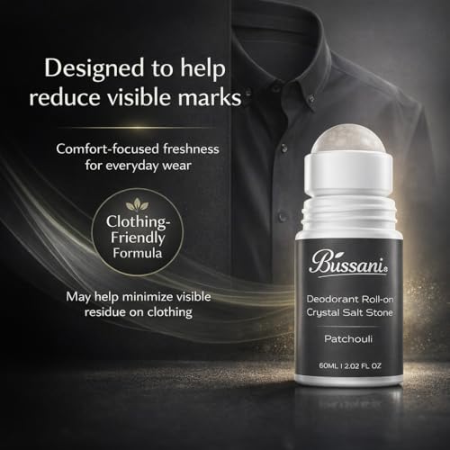 Bussani Men's Natural Roll-On Deodorant - 24H Odor Protection, Patchouli Scent, Aluminum-Free, 2.02 oz
