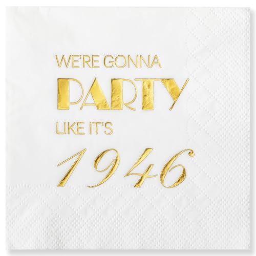 80th Birthday Napkins - 50 Pack Gold Foil 3-Ply Cocktail Napkins
