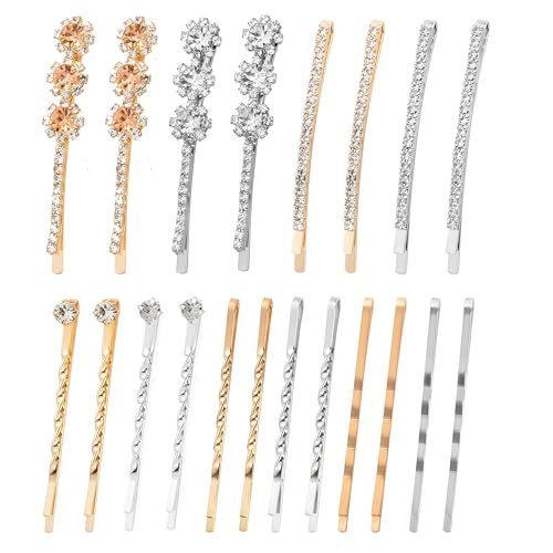 CubGreff 20Pcs Rhinestone Hair Pins Set – Gold & Silver Decorative Bobby Clips