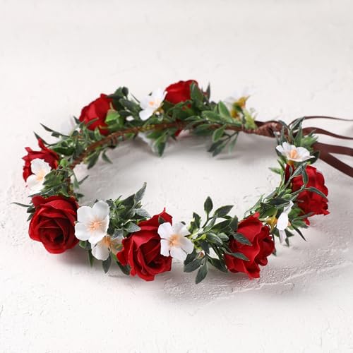 Red Rose Floral Crown Headband - Wedding Hair Accessory