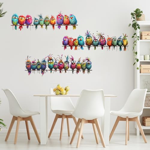 9-Piece Colorful Watercolor Bird Vinyl Wall Decals Set