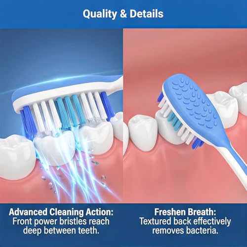 HHYX Hard Bristle Toothbrush for Adults with Tongue Cleaner - 6 Pack