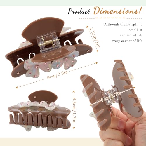 HAIMEIKANG Flower Acrylic Hair Claw Clips for Women - 3.54” Medium, Non-Slip, Strong Hold, Stylish Accessory, Coffee+Khaki Set