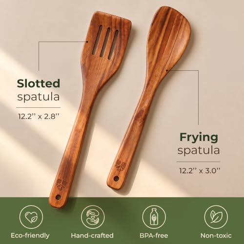 Acacia Wood Spatula Set - 2-Piece Kitchen Utensils for Nonstick Pans