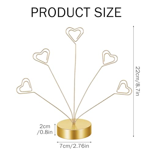 Heart-Shaped Photo Holder Tree Stand with 5 Clips - Gold