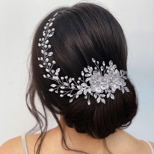 DIMNIE Rhinestone Bridal Hair Comb - Silver Wedding Headband