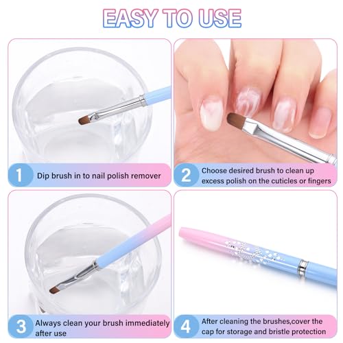 INENK Blue Nail Clean Up Brushes Set - 3 Pcs Precision Cuticle & Polish Remover Tools