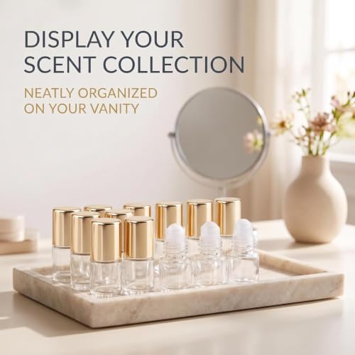 12 Pack Gold Glass Roll-On Bottles for Essential Oils - 1ml