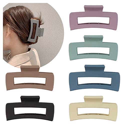 Large Matte Plastic Hair Claw Clips 6-Pack – Strong Hold, Non-Slip Rectangle Hair Accessories for Women & Girls