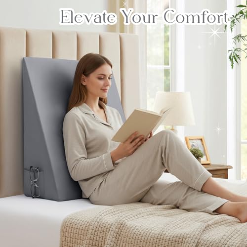 Light Grey Wedge Pillow Cover - Soft Microfiber with Side Pockets