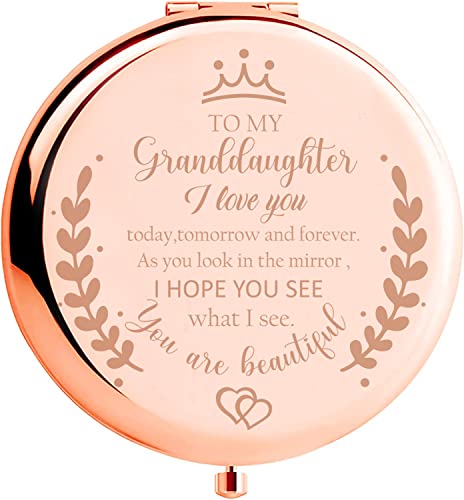 Granddaughter Rose Gold Compact Mirror - Personalized Gift from Grandma