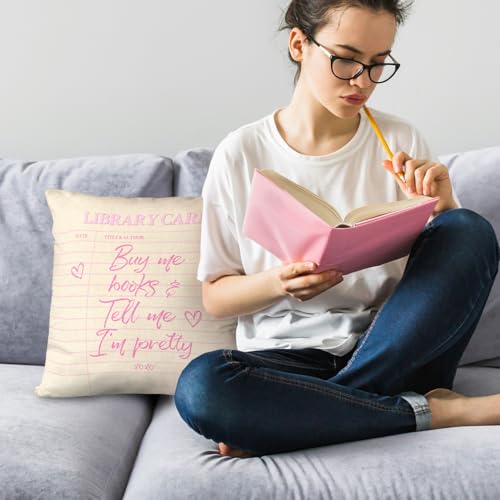 Library Card Throw Pillow Cover 18x18 | Book Lovers Gift