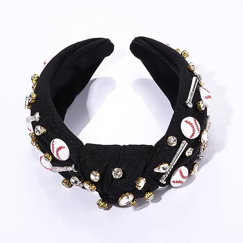 Baseball Knotted Headband for Women - Rhinestone Sport Hairband