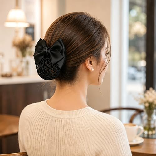 TXIN 9-Piece Black Satin Bow Barrette Clip Set for Women