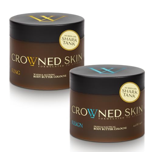 Crowned Skin Reign and King Body Butter Cologne Bundle | As Seen On Shark Tank | Skin Care Set with Sandalwood, Leather, Fresh, & Nautical Scents | Natural Shea & Mango Butters | All-Day Fragrance