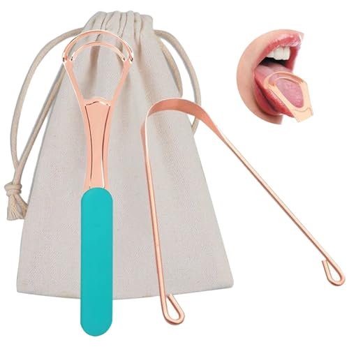 2-Piece Copper & Stainless Steel Tongue Scraper Set for Fresh Breath