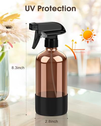Bontip Amber Glass Spray Bottle Set 16 oz with Silicone Sleeve, Black & Brown