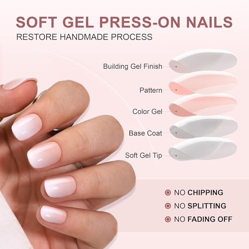 Short Square Soft Gel Press On Nails - Ombre Reusable Nail Kit (32 Pcs)