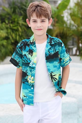 Cromoncent Men's Hawaiian Shirt Short Sleeve Tropical Beach Button Down