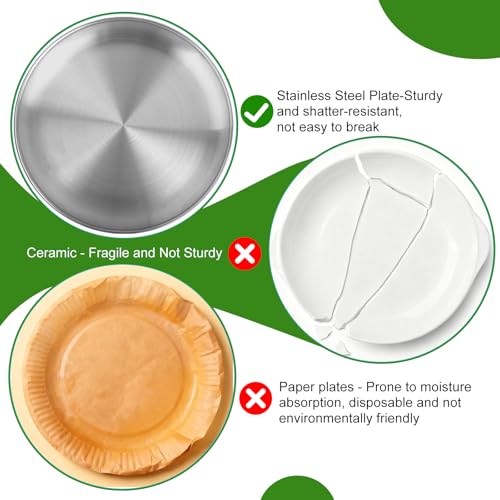10-Inch Stainless Steel Dinner Plates - Set of 2, Non-Toxic & Dishwasher Safe