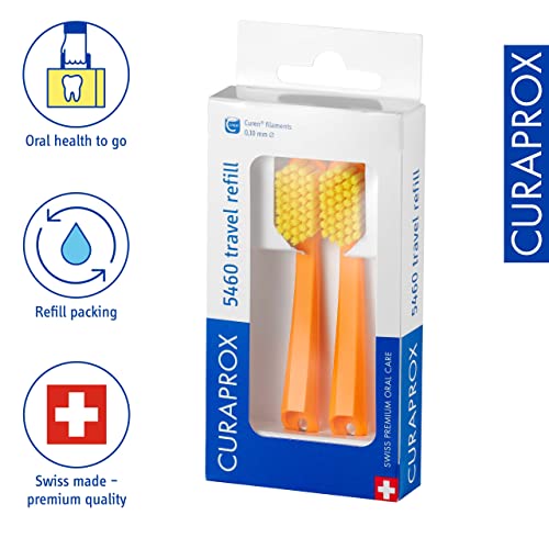 Curaprox CS 5460 Travel Toothbrush Replacement Heads, Orange, 2-Pack