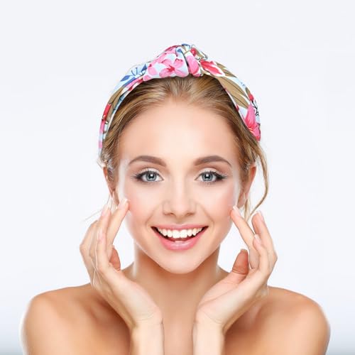 Yonchic Blue Flower Print Knotted Headbands for Women