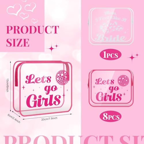 Let's Go Girls Bachelorette Makeup Bags, 9 Pcs Clear PVC Bridesmaid Gifts