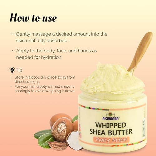 AKWAABA Whipped Shea Butter – Fragrance-Free Moisturizer for Skin & Hair, 12 oz