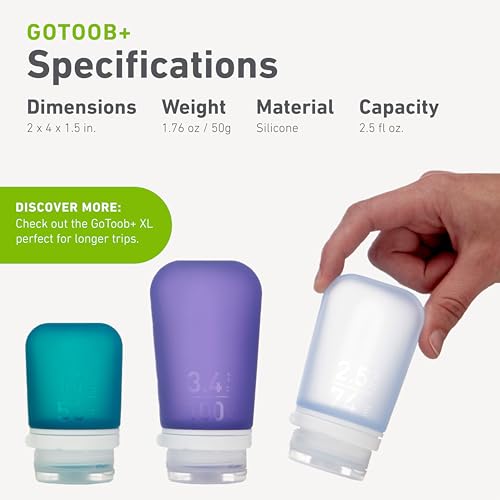 humangear GoToob+ Medium Silicone Travel Bottle, 2.5 oz Leak-Proof Tube