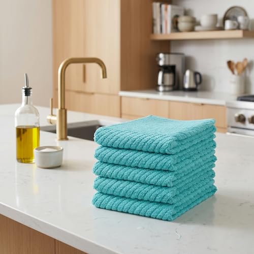 Cotton Terry Kitchen Towels - 5 Pack, 16x19 in, Blue