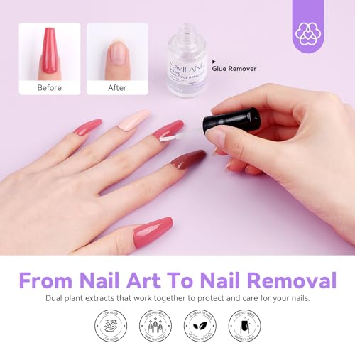 Saviland Professional Nail Glue and Remover Kit with Castor Oil & Vitamin E