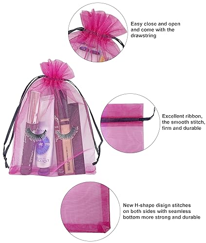 100 Pack Eyelash Aftercare Bags - 5x7 Inch Organza Drawstring Mesh Pouches