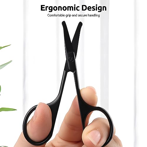 2 Pack 3.75" Premium Nose Hair Scissors, Curved Safety Blades with Rounded Tip for Trimming Small Details Facial Hair, Ear Hair, Eyebrow (Black and Silver)