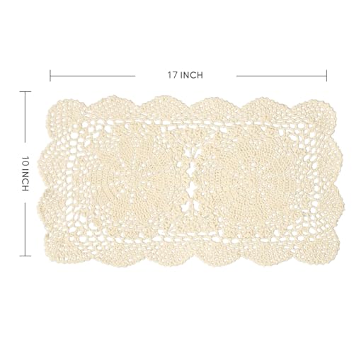 Handmade Crochet Cotton Doilies - Rectangular Table Placemats (Set of 2, 10 x 17 inch, Beige)