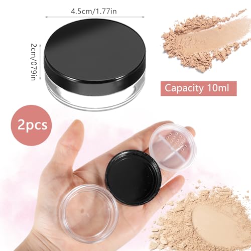 2pcs 10ml Travel Refillable Loose Powder Containers with Sifter